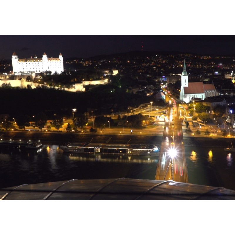 Slovakia - Bratislava - castle - hotel - fountain - full moon - traffic