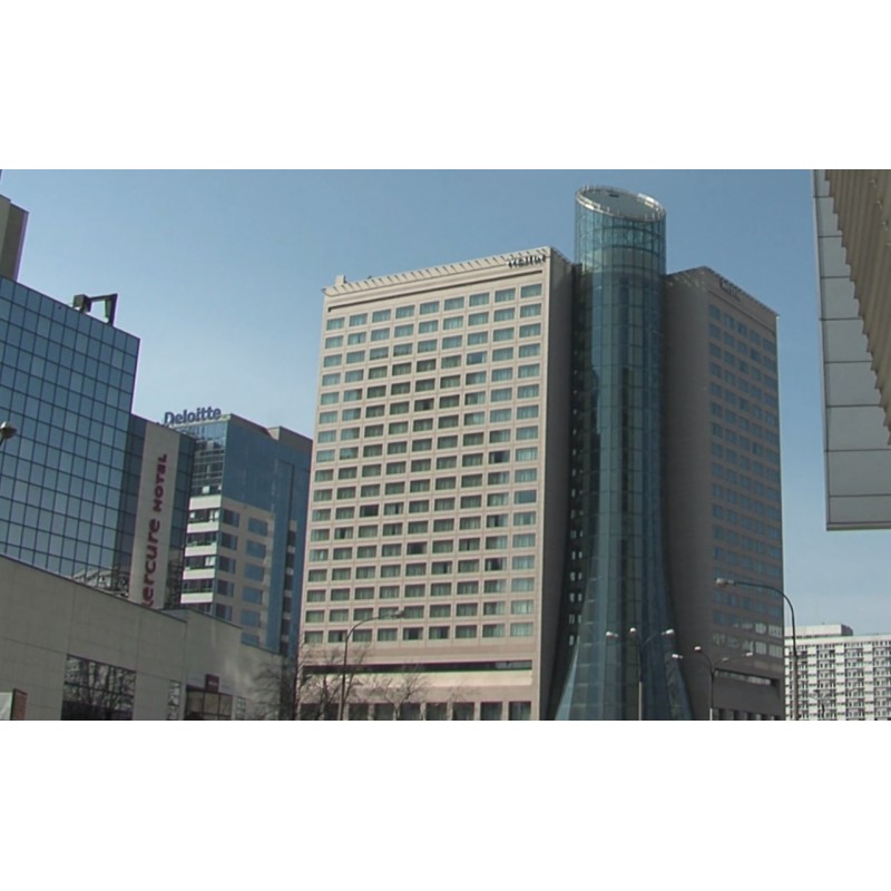 Poland - city - Warsaw - modern architecture - buildings - polish flag - traffic